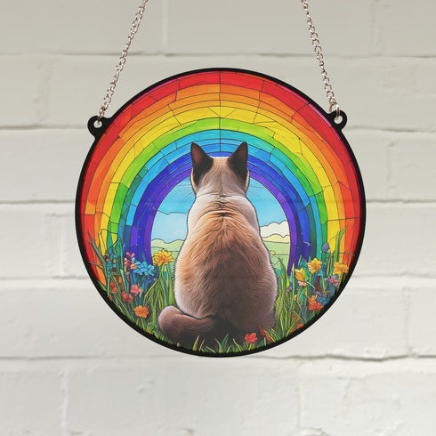 Siamese Cat Rainbow Bridge Stained Glass Effect Suncatcher